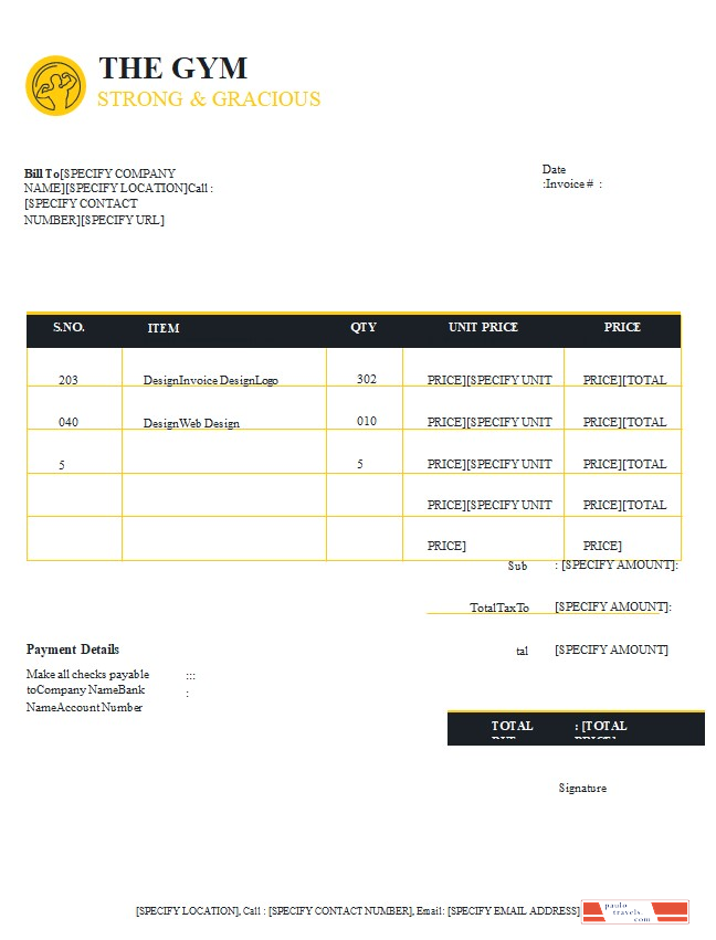 Free Gym Invoice Template PSD template